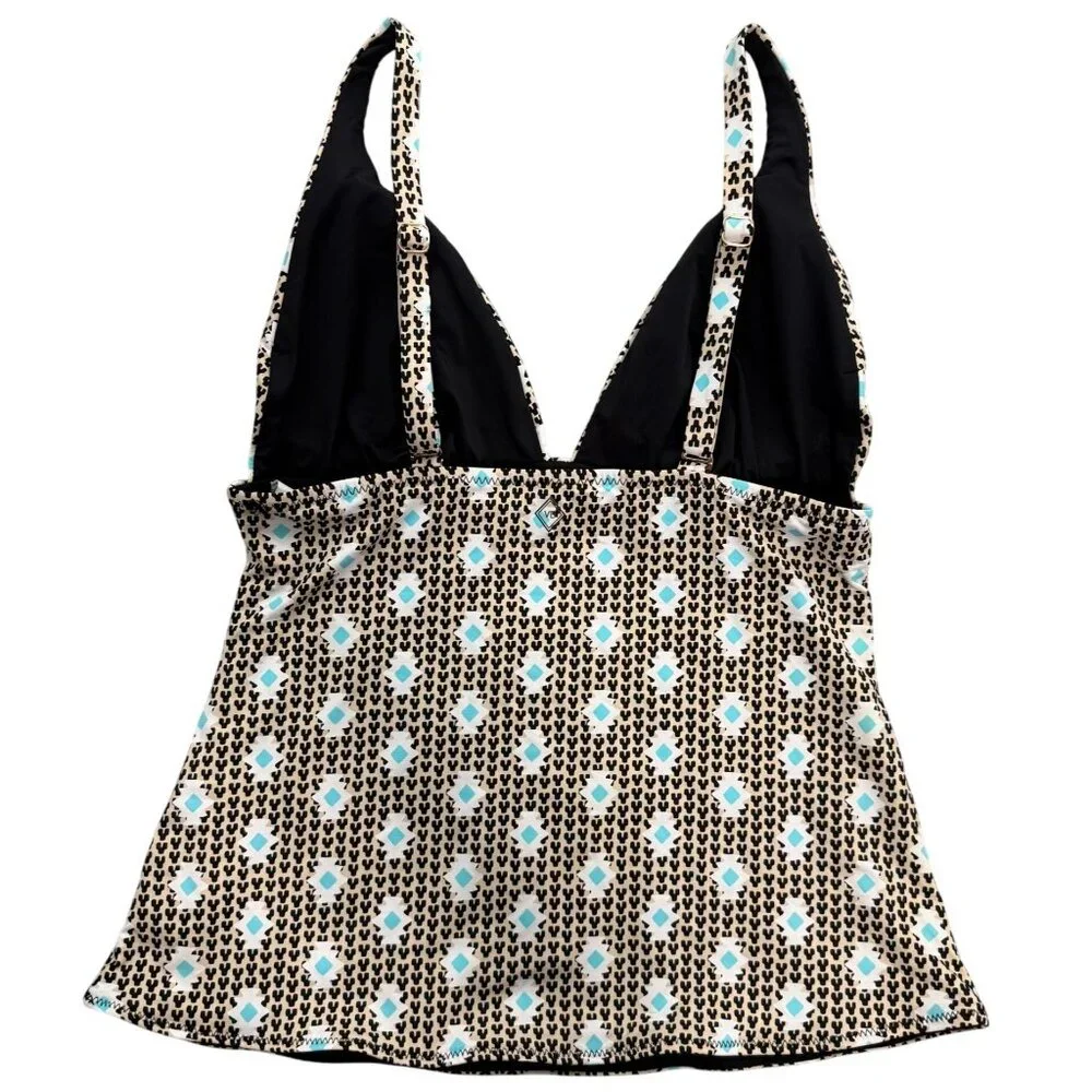 Vera Bradley Tankini‎ Top Womens Small Tan Blue Abstract Geometric Swimwear 4/6